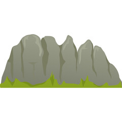 Cartoon Mountain Range With Green Grass Field On Transparent Background Flat Design Style