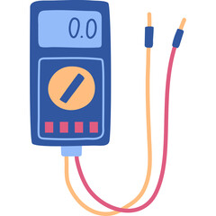 Cartoon Multimeter Icon Digital Display Red and Yellow Wires Testing Electrical Equipment Tool Isolated on White Background