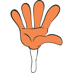 Cartoon Orange Hand Gesture Five Fingers Up With White Arm Against Transparent Background Fun And Playful Style