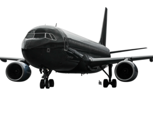 Sleek, all-black passenger airplane with engine detail. A dark and stylish view of modern flight and air travel