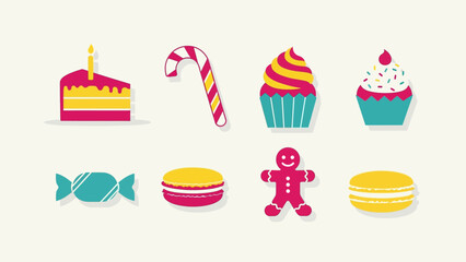 Colorful Confections: Festive Vector Assortment of Sweets