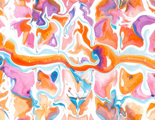 Obraz premium Swirling abstract watercolor in pink, orange, purple, and blue creates a mesmerizing and fluid textural pattern