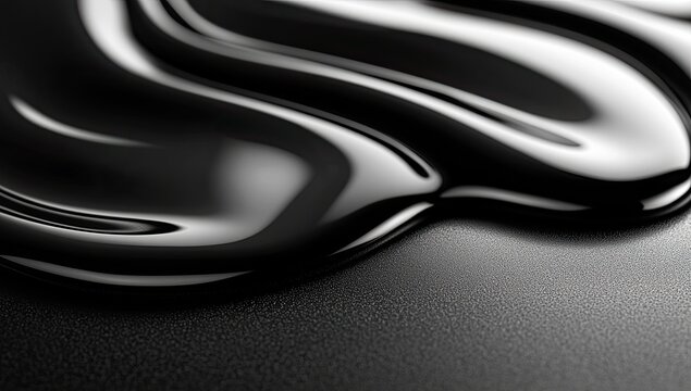 Dark glossy liquid forms a slick, reflective abstract