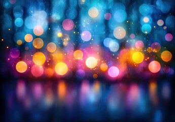 Glowing orbs dance in bokeh, blurred, vibrant scene