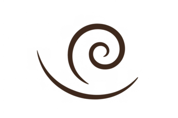 Brown abstract swirl ornament design forming a decorative flourish element on transparent background