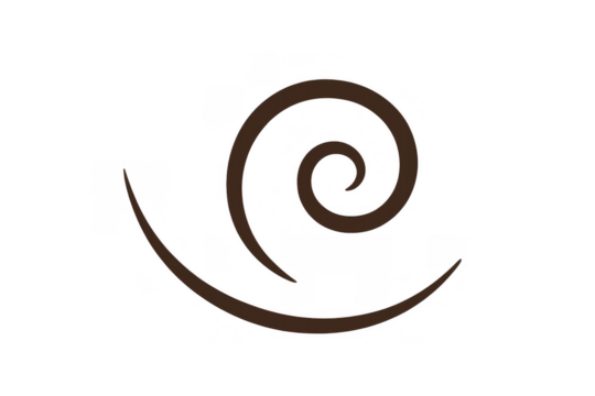 Brown abstract swirl ornament design forming a decorative flourish element on transparent background - Powered by Adobe