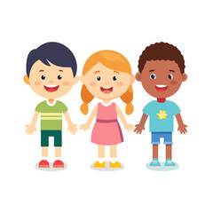 Smiling kids character in flat design style isolated. Diversity children cartoon vector illustration.