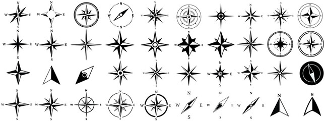 set collections compass icon. different navigation compass symbol. compass wind rose. compass direction sign design vector illustration