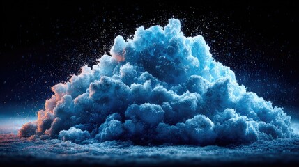 Fluffy, stylized snow pile with soft light & dark background