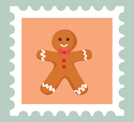 Gingerbread Man Stamp, Christmas Vector Illustration