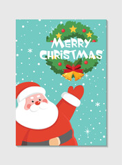 Merry Christmas Vector with Santa Claus and Wreath.