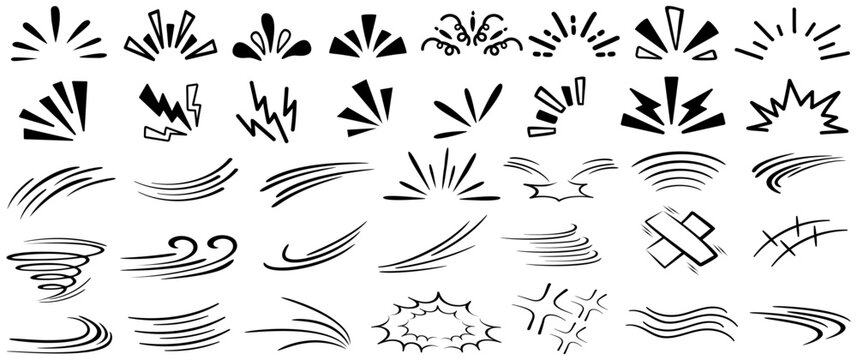 set collections Hand drawn Comic and Manga line Visual Effects Set vector illustration