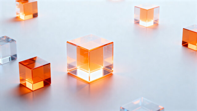 Transparent orange cubes on white surface