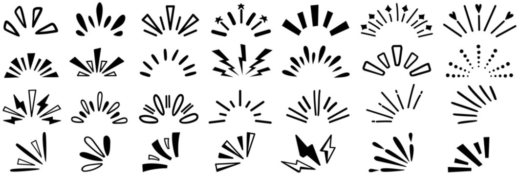 set collections comic line sparkle icon. surprise motion line symbol. explosion, sunburst doodle elements for manga. line confetti cartoon comic design vector illustration