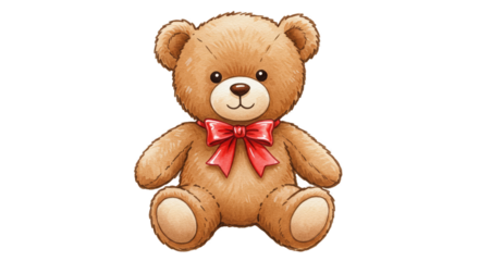 Cute Teddy Bear With Red Bow Isolated Illustration