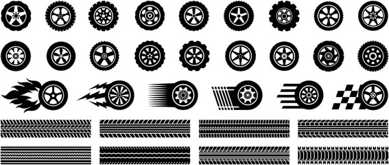 set car wheel icon collection. fast speed wheels symbol tire track texture racing logo design vector illustration © Total maximals
