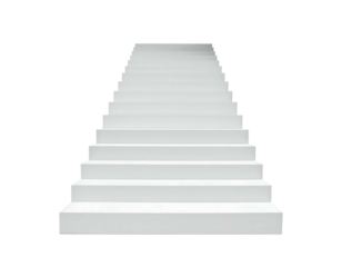 Straight white stairs, a clean ascent, vanish against a stark black background, creating a minimalist, isolated perspective