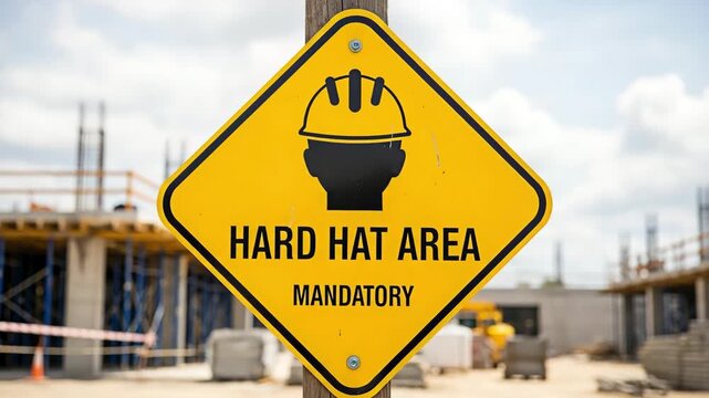 A hard hat area mandatory sign for the construction concept.