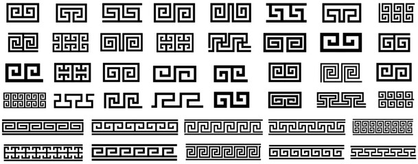 set collections traditional Greek geometric pattern icon. Greek motives border. ancient Roman ornaments symbol design vector illustration