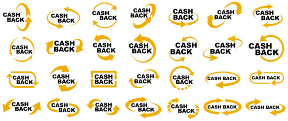 set collections cashback arrows symbol sign. money refunds labels. money return icon symbol. bonus cashback template design vector illustration
