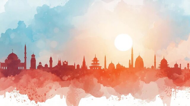 World Religion Day Concept with Peaceful Morning Over Temples