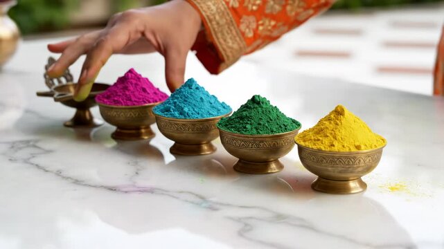 Holi Colors in Brass Bowls: Festive Celebration