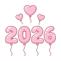 Pink 2026 balloon numbers with hearts