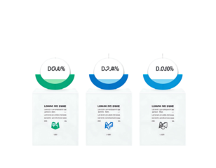 Three graphic icons with stacked forms, circular headers, and text within the square areas