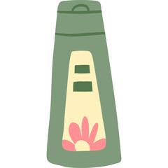 Green Cartoon Tube Container With Yellow Label Featuring Pink Flower And Green Dots Isolated On Transparent Background Minimalist Graphic Design Object