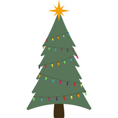 Green Christmas Tree Decorated With Colorful Lights And A Star On Top With A Transparent Background For Holiday Celebrations