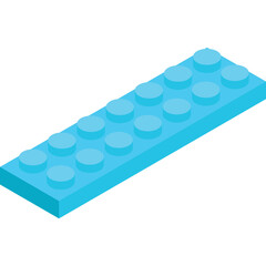 A Flat Blue Building Block With 16 Studs Arranged In Two Rows On A White Background In A Studio Shot