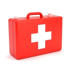 Fototapeta premium Red first aid kit with white cross on a white background for emergencies