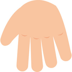 A flat illustration of an open human hand with light skin tone palm facing upwards with fingers slightly spread against a transparent background isolated graphic element for design purposes