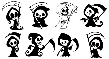 grim reapers collection. death squad with scythes and hooded skeletons