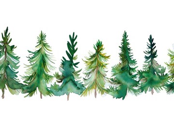 Obraz premium Pine tree watercolor border plant fir white background.