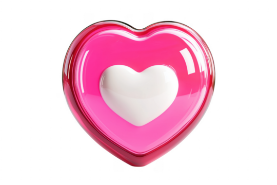 Pink heart shape glossy object isolated on a transparent background