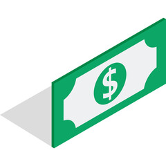 Green Dollar Bill with A Stylized '$' Symbol Isolated On A White Background With A Subtle Shadow