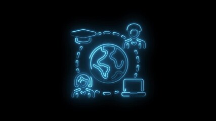 Global online education animated neon concept graduation students and learning platform