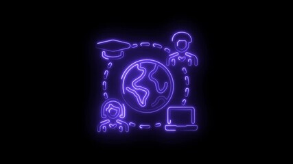 Global online education and networking neon illustration worldwide internet connectivity