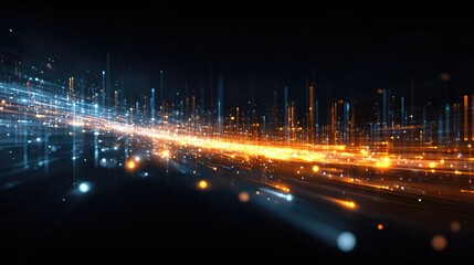 Digital business vector background with dynamic lines, bar charts, and glowing data points representing innovation in finance