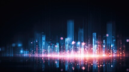 Digital business vector background with dynamic lines, bar charts, and glowing data points representing innovation in finance