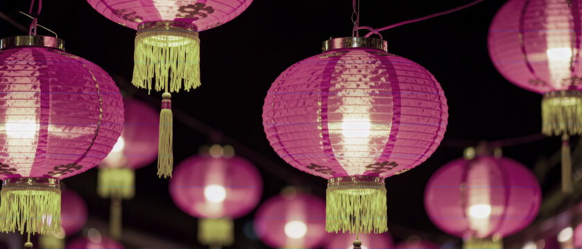 Pink lanterns at night