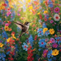 Naklejka premium Picturesque garden scene of colorful flowers glowing vibrantly within peaceful natural outdoor environment spring season floral botanical wallpaper background