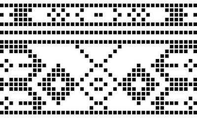 Monochrome Geometric Pixel Art Border Ornament
