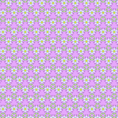 Simple small flat geometric flowers on a lilac violet background Spring floral, botanical, natural pattern Tiny floral fabric, wallpaper, gift wrap
