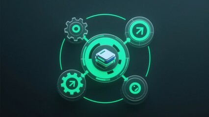 Tech icons with server and gears