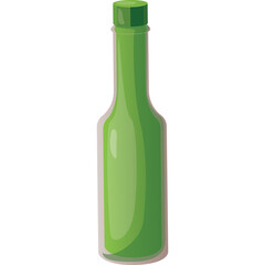 Green glass bottle with a green cap and a transparent background.