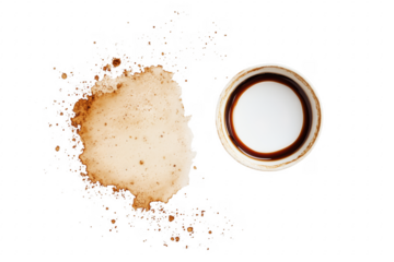 Coffee spill and cup isolated on a transparent background