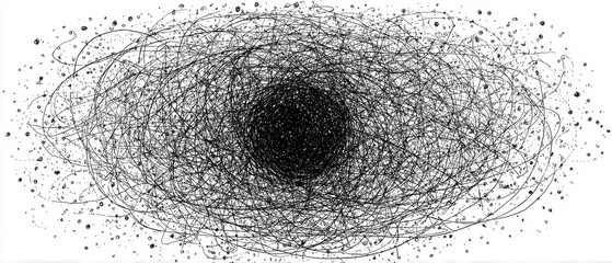 Tangled chaos of lines converging toward a dark center