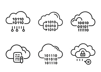 Fototapeta premium Cloud based data and information technology and security concept simple icons